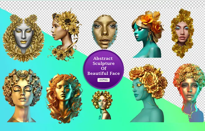 Abstract sculpture of beautiful face 3D elements pack